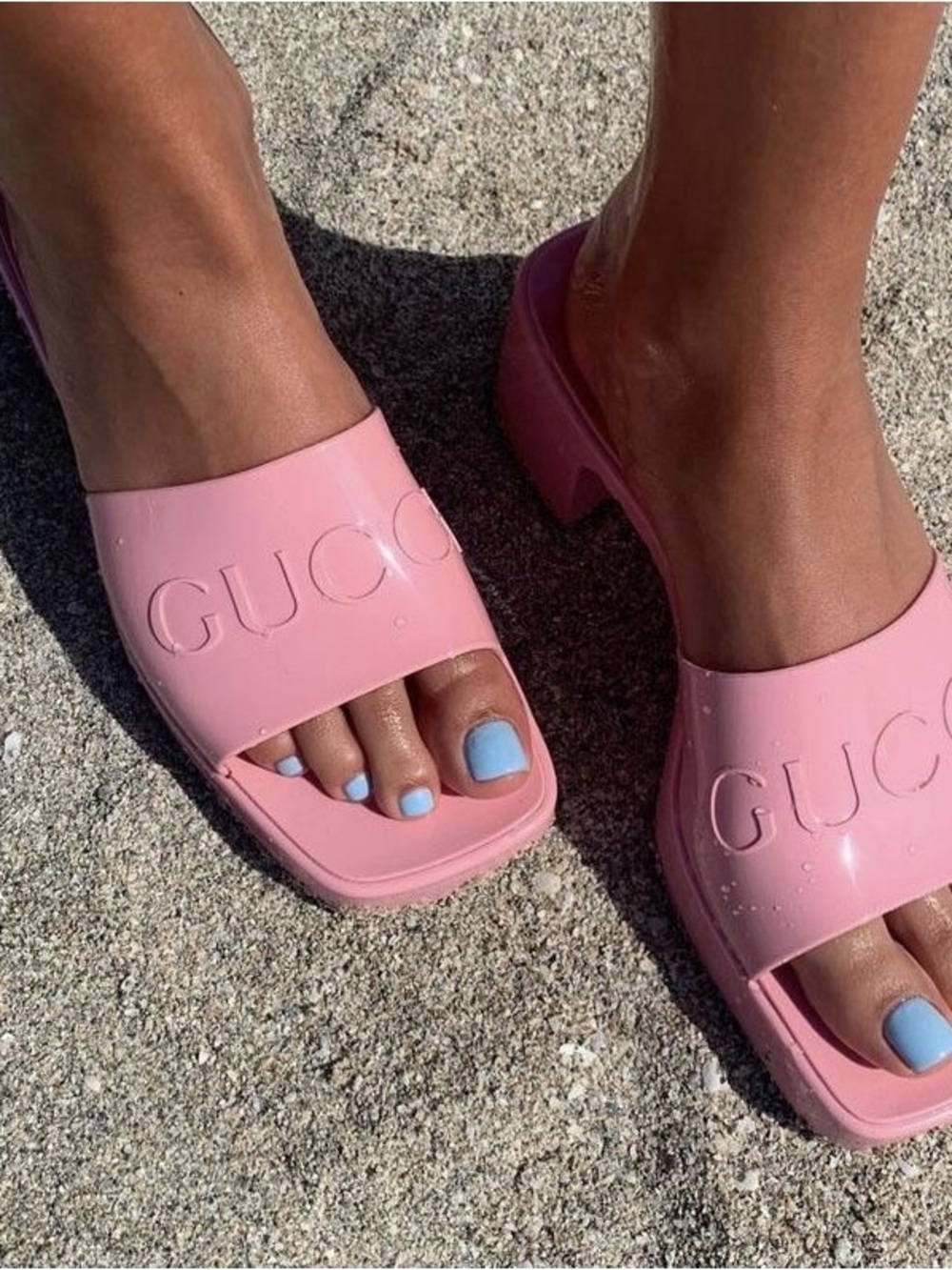 GUCCI Platform Sandal Slides Rubber Pink Hibiscus Size 40 = US 10